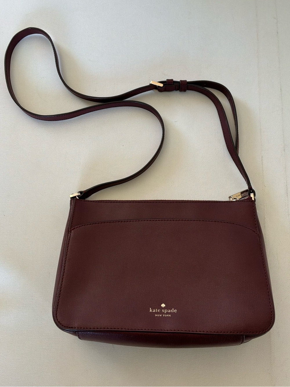 Kate Spade Adel Medium Top Zip Crossbody Bag Cherrywood Burgundy Leather